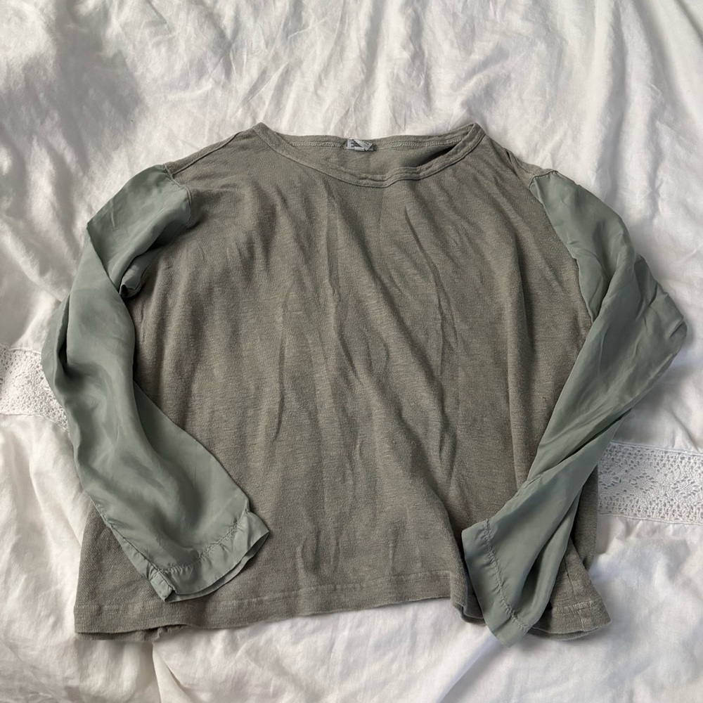 CP Shades LARGE 100% Linen Long Sleeve Top mixed media green gray